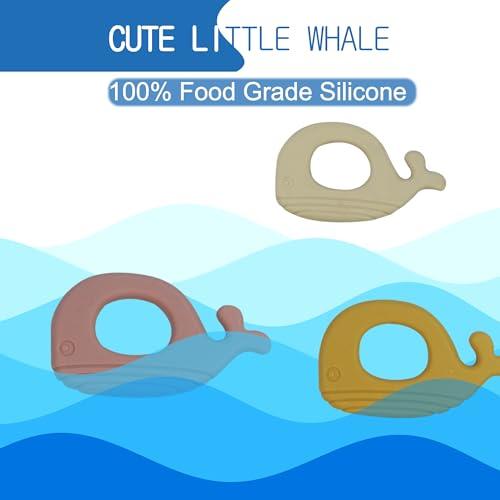 Silicone Whale Teether Set of 3 Pcs in Assorted Colours, Baby Teething Toys Silicone Teethers BPA Free Silicone Soothe Babies Gums - Totdot