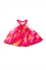 Sky Is A Miracle Pink Panelled Lehenga and Halter Neck Blouse Set for Girls - Totdot
