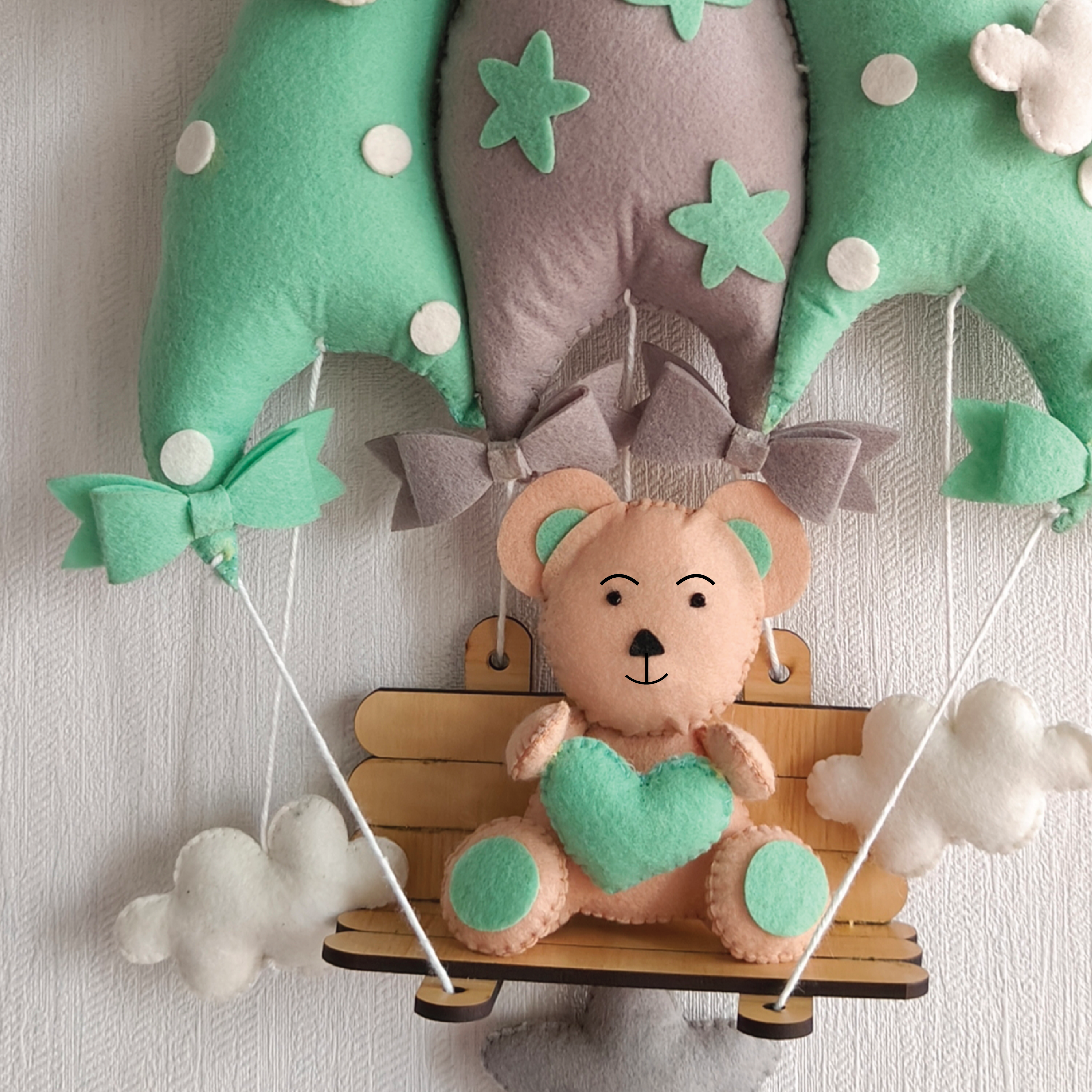Minty Green Teddy On a Swing Name Hanging