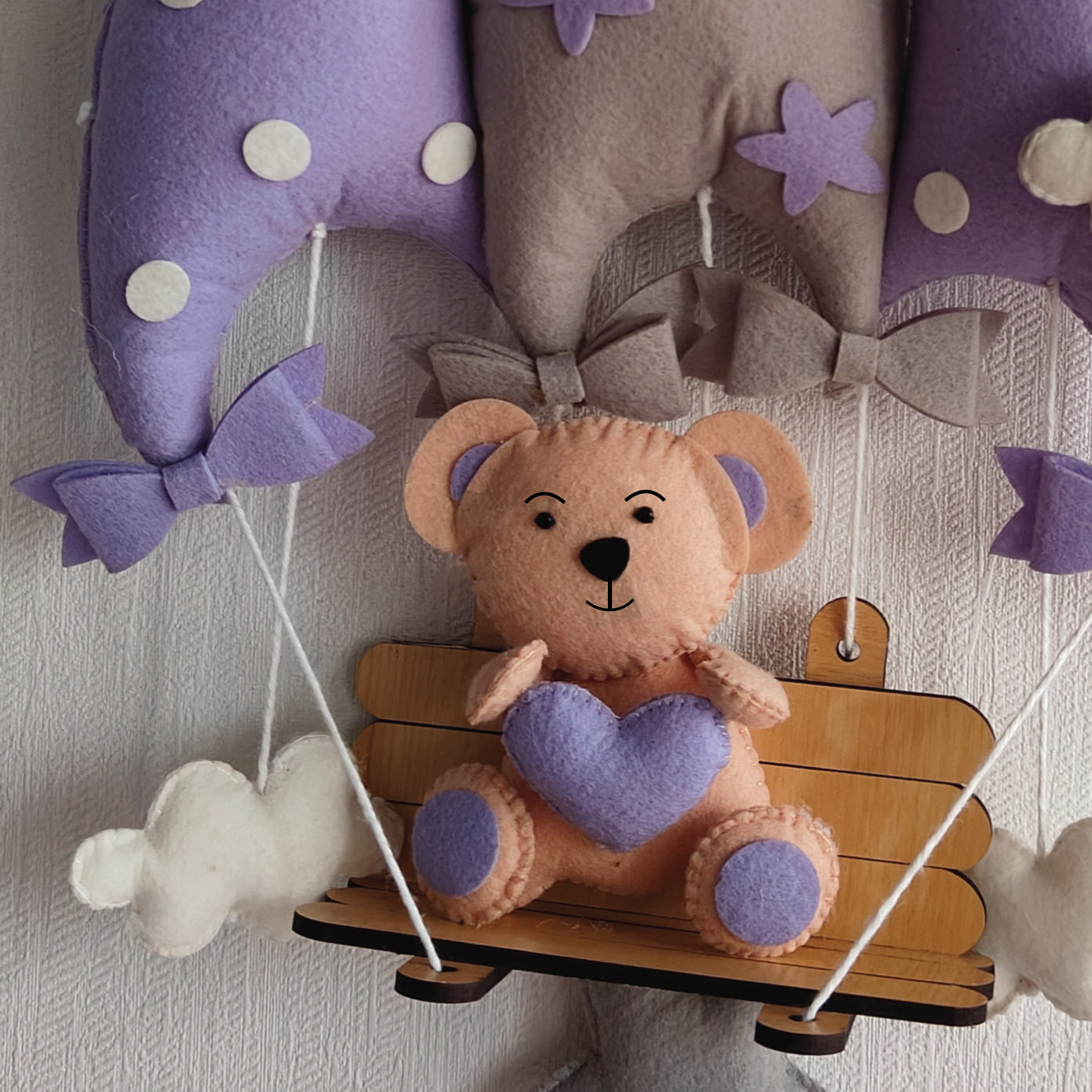 Dreamy Lavender Teddy On a Swing Name Hanging