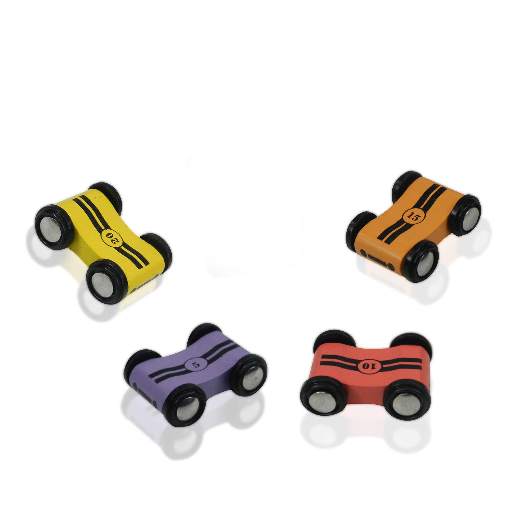Speedy Wheels Toy Race Car Set- Wooden Racecars with 4 Hand Painted Colorful Cars, Moving Wheels for Racing- Fun Cars Set for Boys & Girls - Totdot