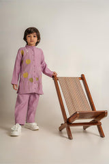 Spooky Bay- Lavender Chanderi Silk Hand Embroidered Full Sleeves Kurta & Pant Set for Boys - Totdot
