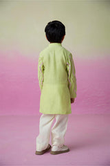 Sunny Daydream- Lime Hand Embroidered Kurta & Pants Set for Boys - Totdot
