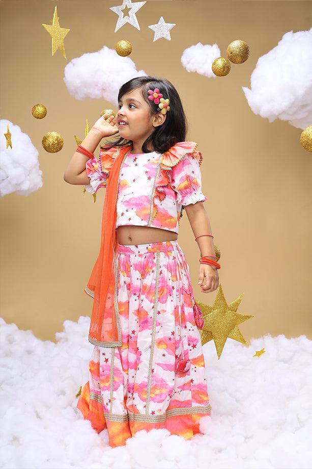 Sunshine In My Pocket Off-White Lehenga and Frilled Blouse Set for Girls - Totdot