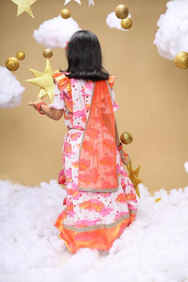 Sunshine In My Pocket Off-White Lehenga and Frilled Blouse Set for Girls - Totdot