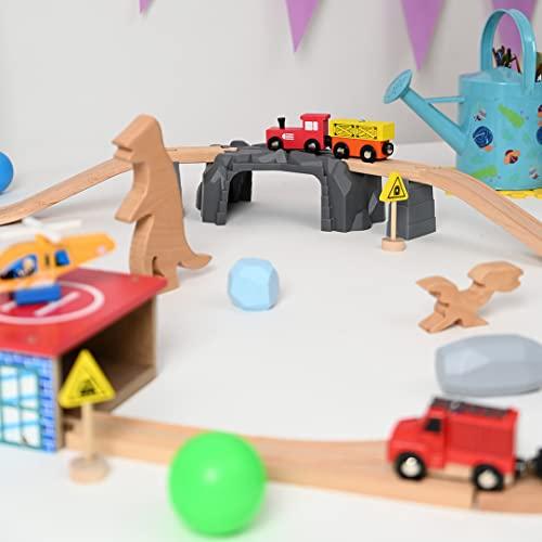 The Dino Land | Second Set-1 (Including Plastic Bridge,2 Plastic Attachment,2 Dinosaurs,2 Stones,1 Helicopter,1 Helicopter Pad,1 Fire Extinguisher,2 Signals and15 Tracks) - Totdot