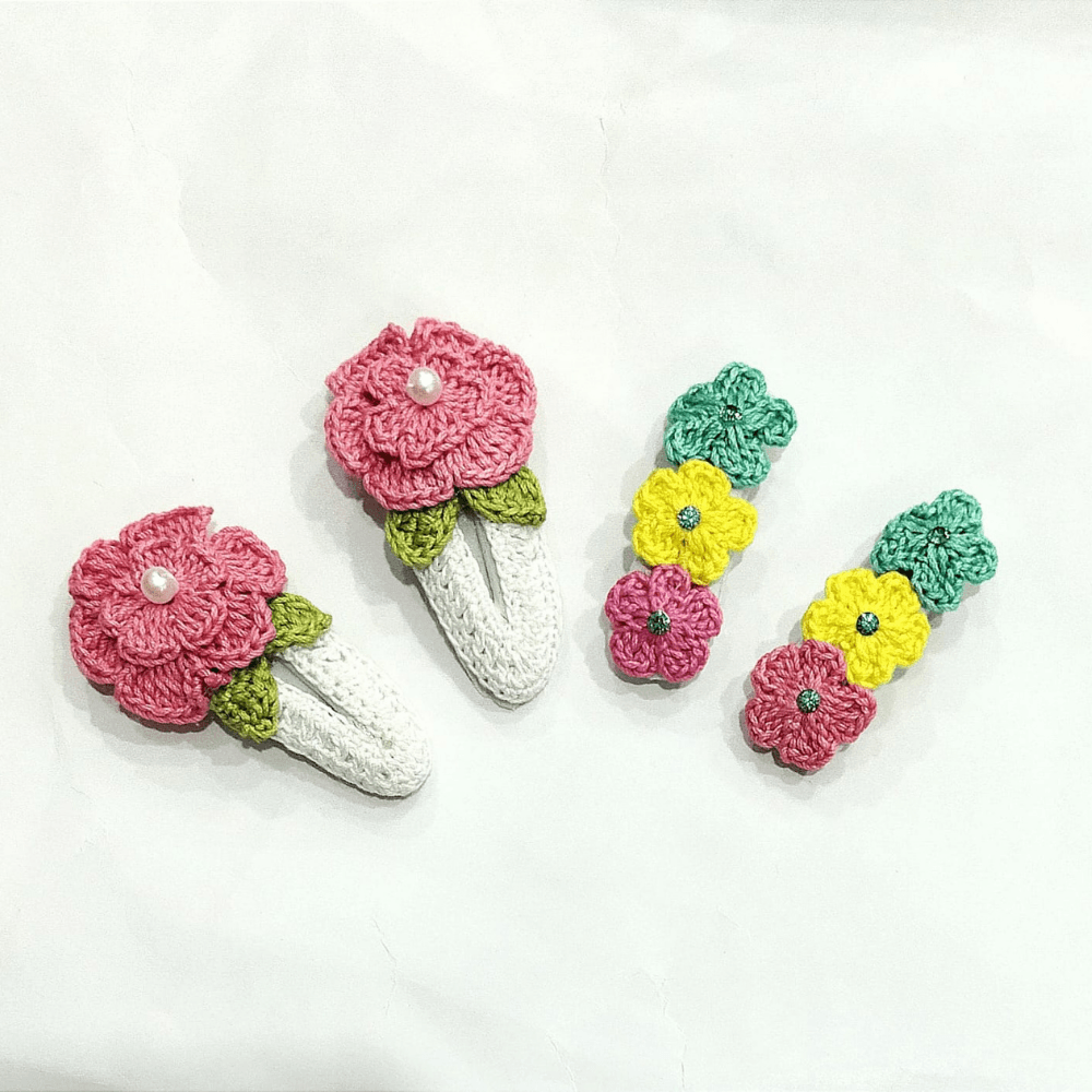 Three colour Flower and Pink Flower Clip set - Totdot