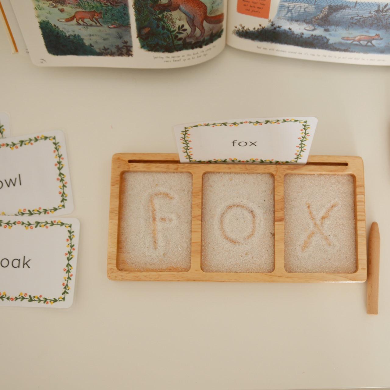 Three Section Read, Create, Write Tray | Salt, Sand & Flash Card Sensory Tray - Totdot