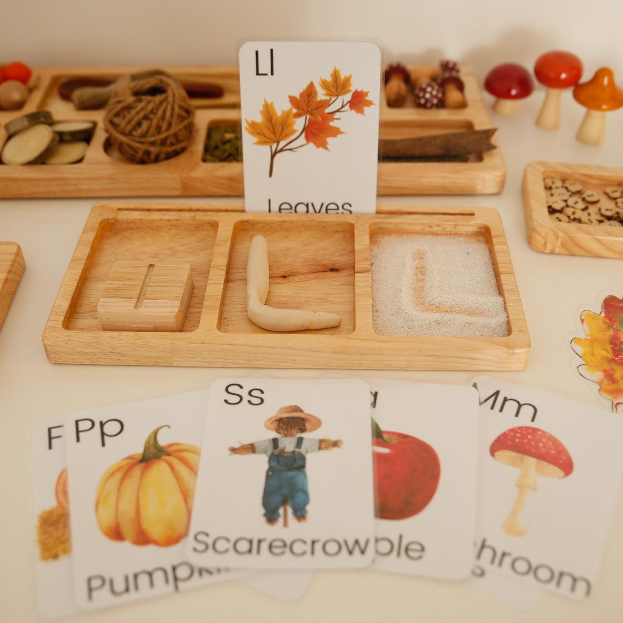 Three Section Read, Create, Write Tray | Salt, Sand & Flash Card Sensory Tray - Totdot