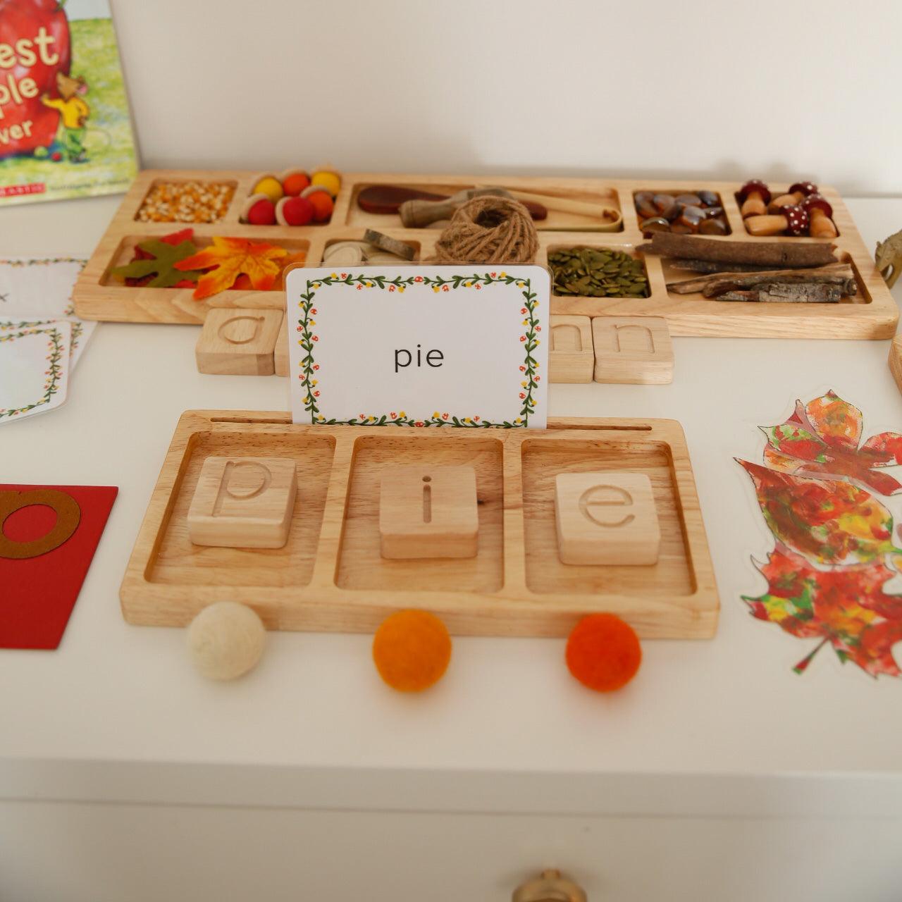 Three Section Read, Create, Write Tray | Salt, Sand & Flash Card Sensory Tray - Totdot