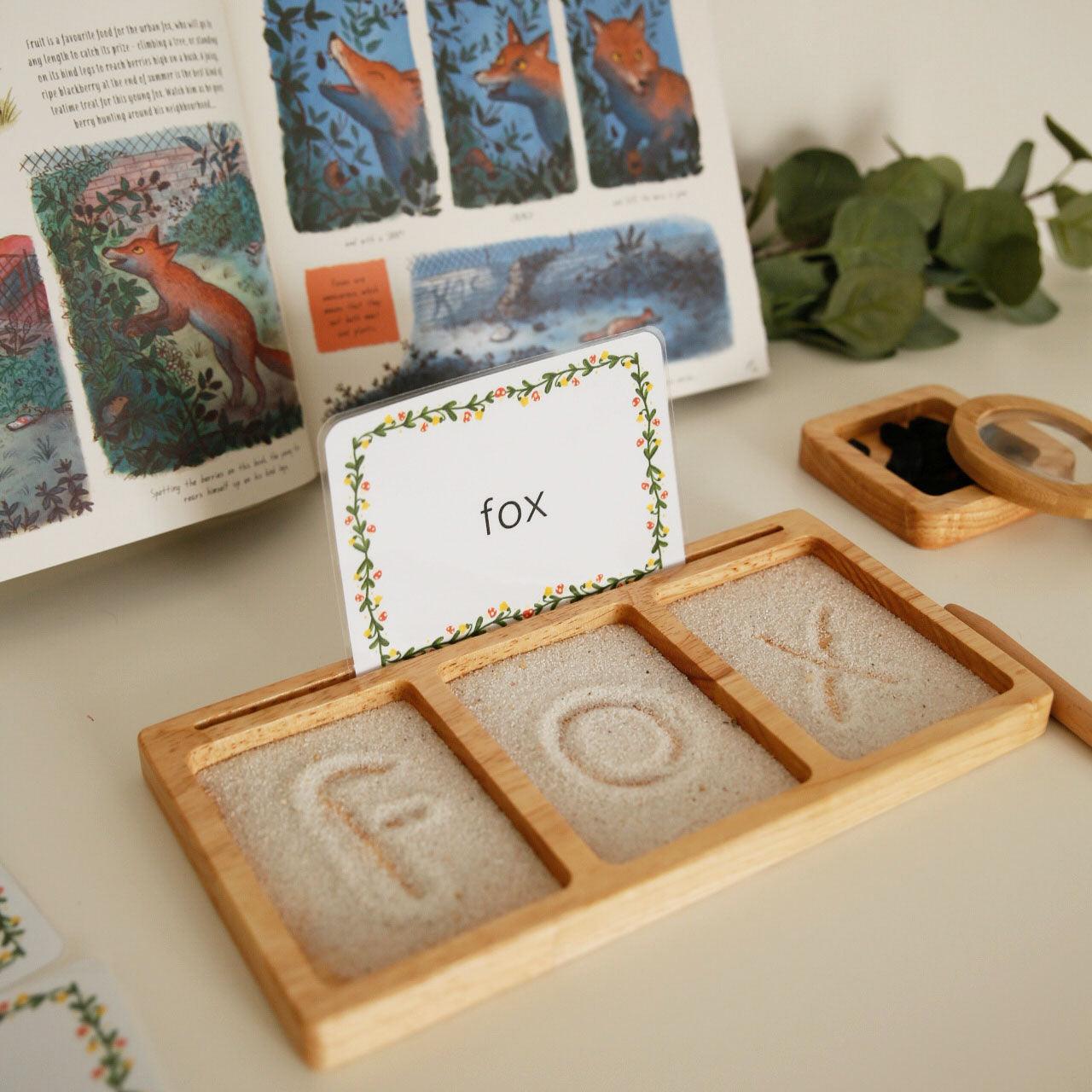 Three Section Read, Create, Write Tray | Salt, Sand & Flash Card Sensory Tray - Totdot