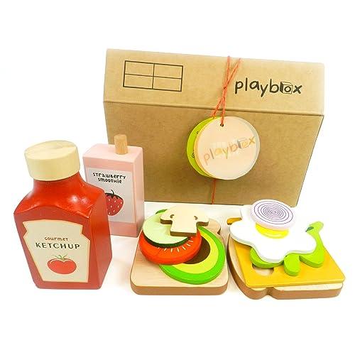 Toasty House Wooden Play Food for Toddlers - 13 Pieces Breakfast Pretend Toy Food for Play Kitchen Accessories - Totdot