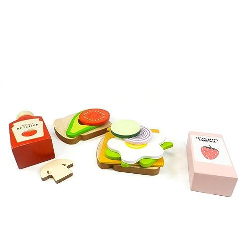 Toasty House Wooden Play Food for Toddlers - 13 Pieces Breakfast Pretend Toy Food for Play Kitchen Accessories - Totdot