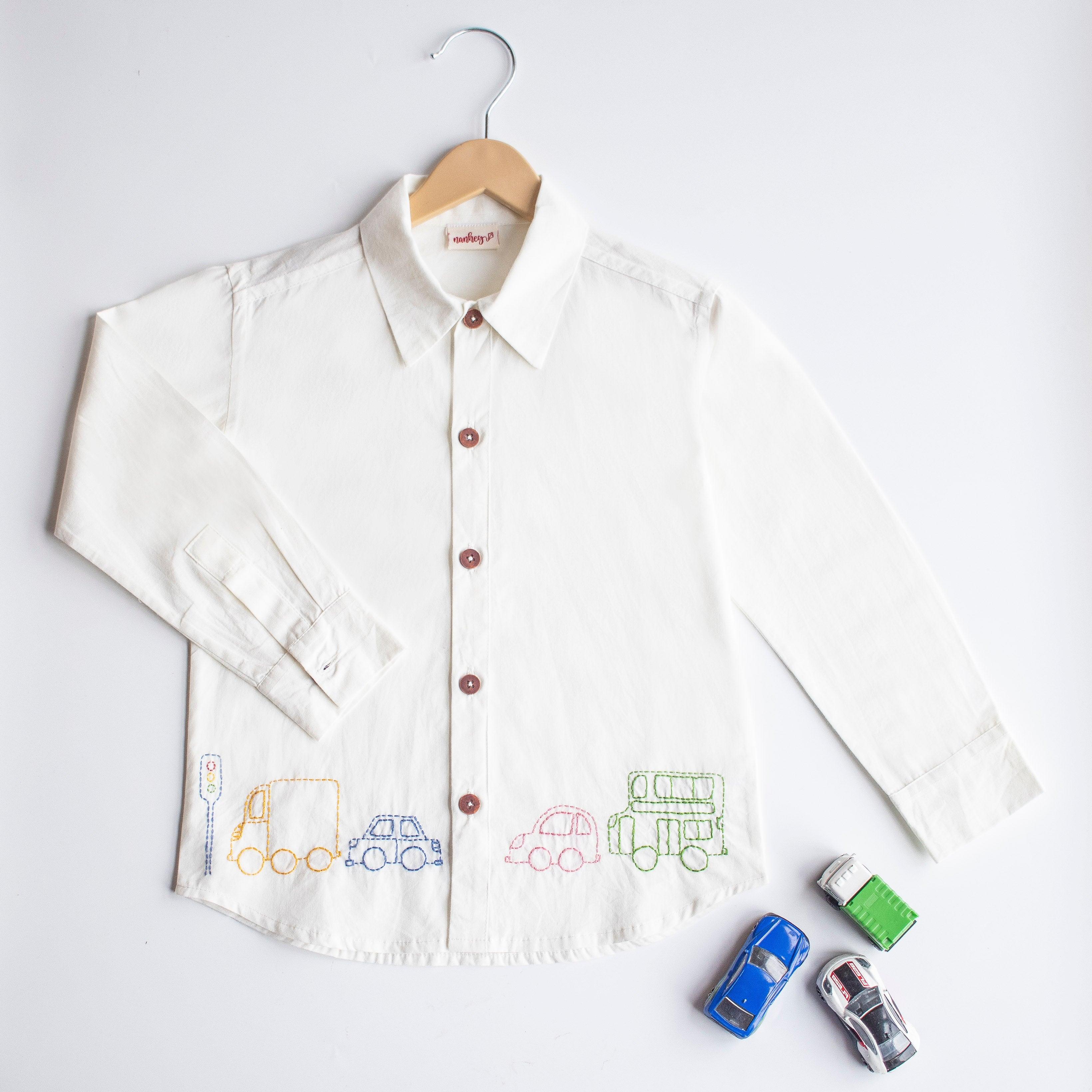 Traffic Embroidered Formal Shirt - Bottle Green - Totdot