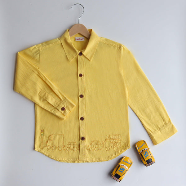 Traffic Embroidered Formal Shirt - Yellow - Totdot
