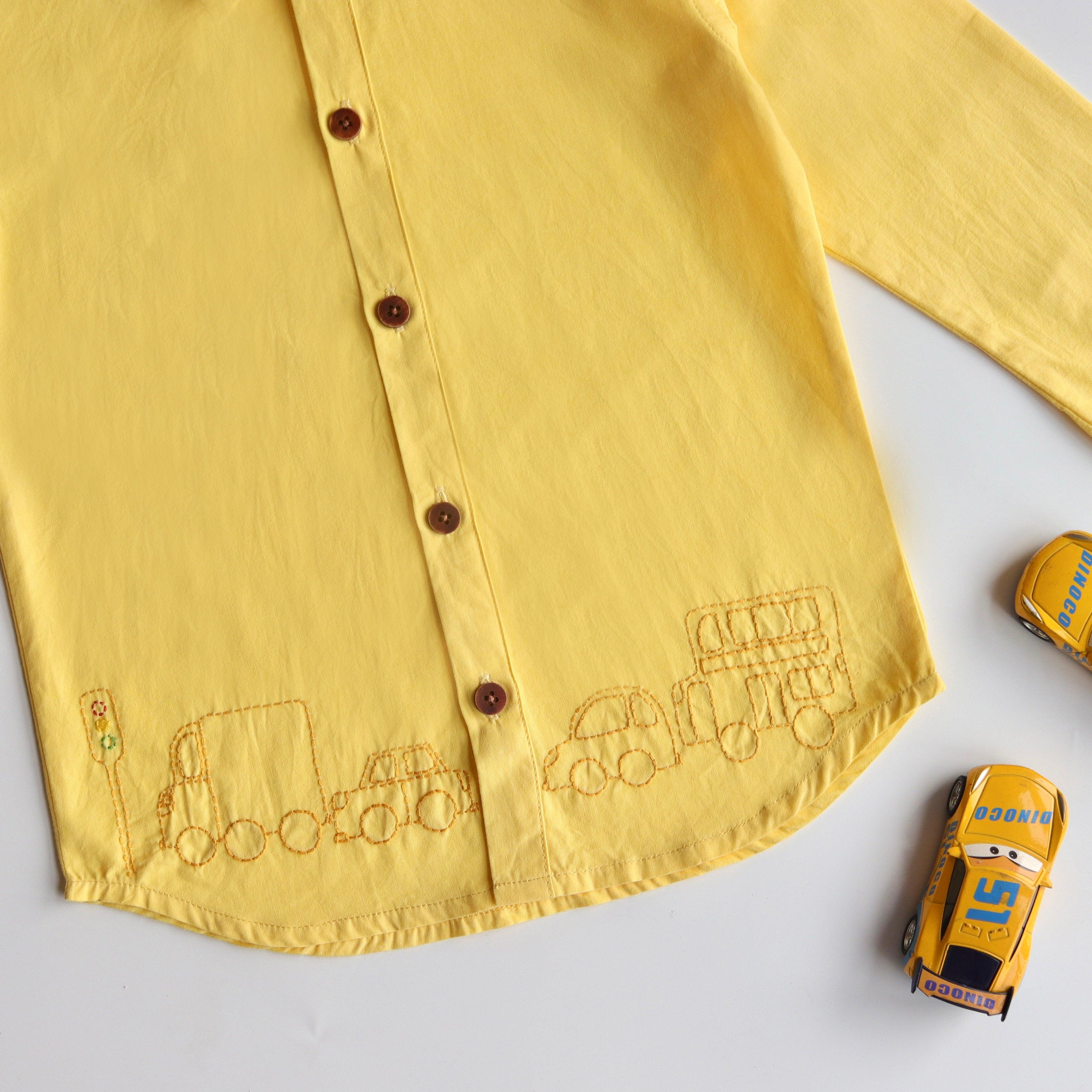 Traffic Embroidered Formal Shirt - Yellow - Totdot