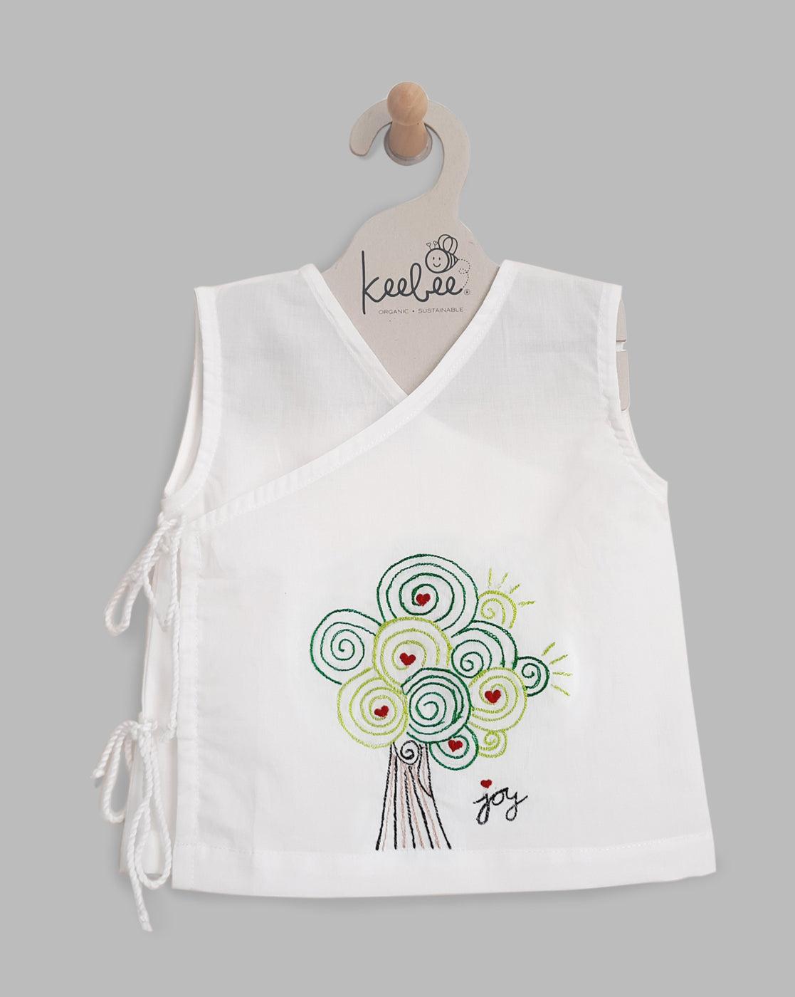 Tree- Organic Cotton Sleevelesss EmbroideredUnisex Baby Jhabla - Totdot