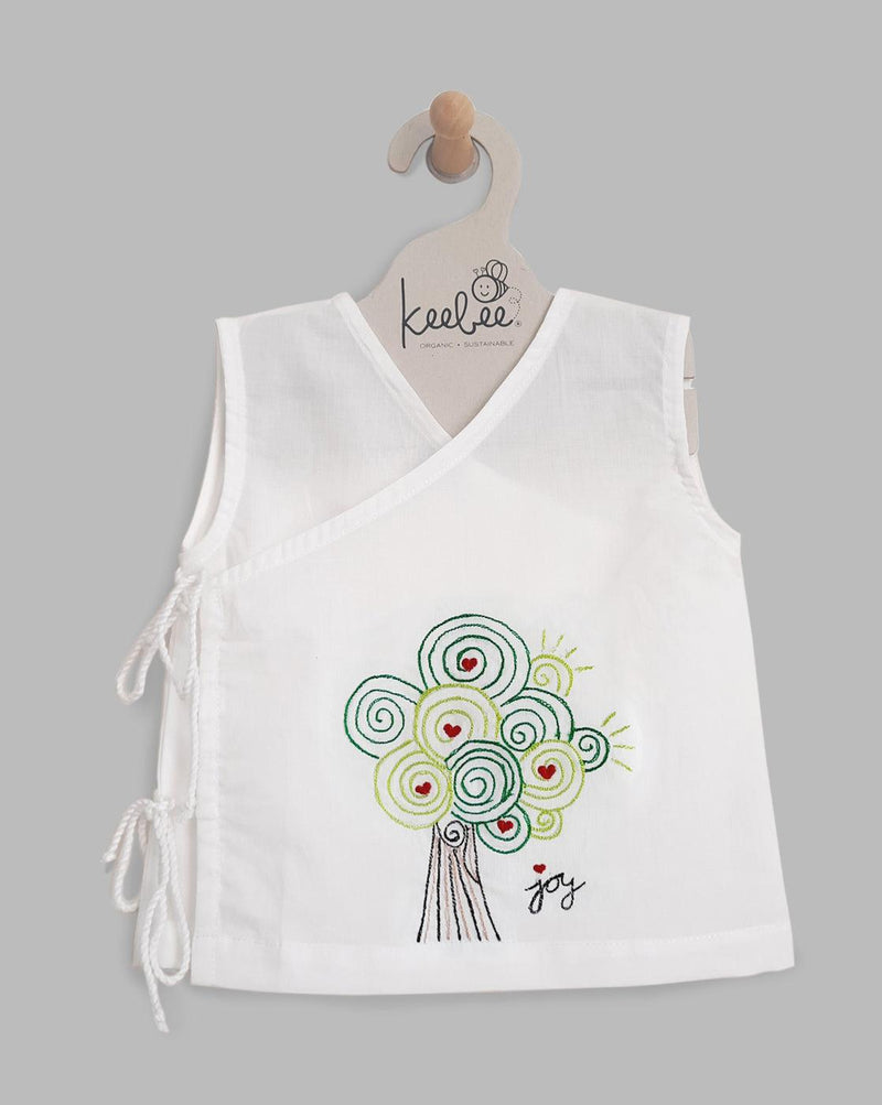 Tree- Organic Cotton Sleevelesss EmbroideredUnisex Baby Jhabla - Totdot