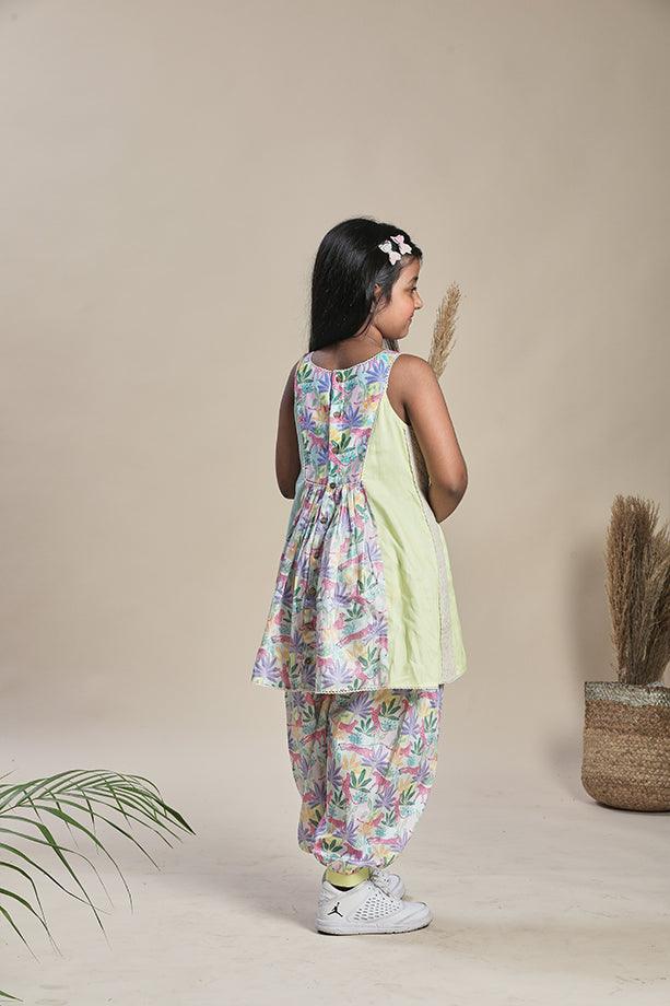 Tropical Print Kurta with Yoke and Tropical Print Salwar Set for Girls - Totdot