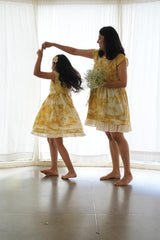 Turmeric Hues’ girls dress in ochre yellow hand tie dye - Totdot