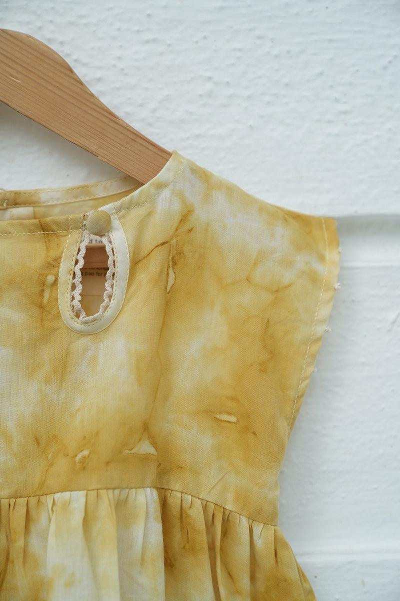 Turmeric Hues’ girls dress in ochre yellow hand tie dye - Totdot