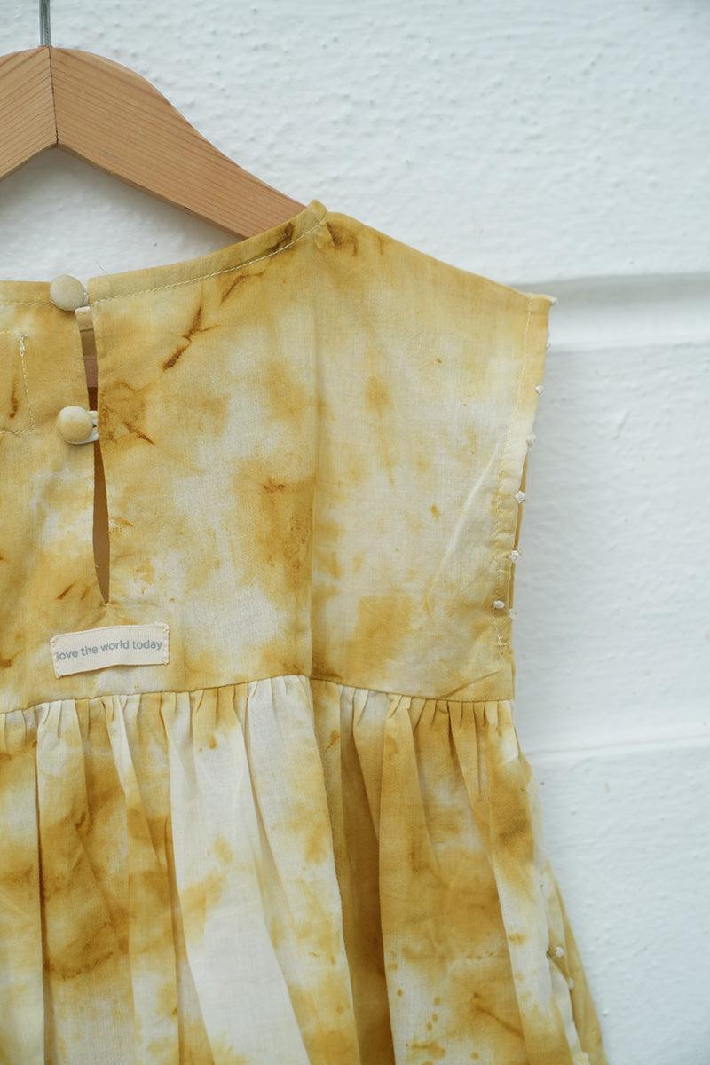 Turmeric Hues’ girls dress in ochre yellow hand tie dye - Totdot