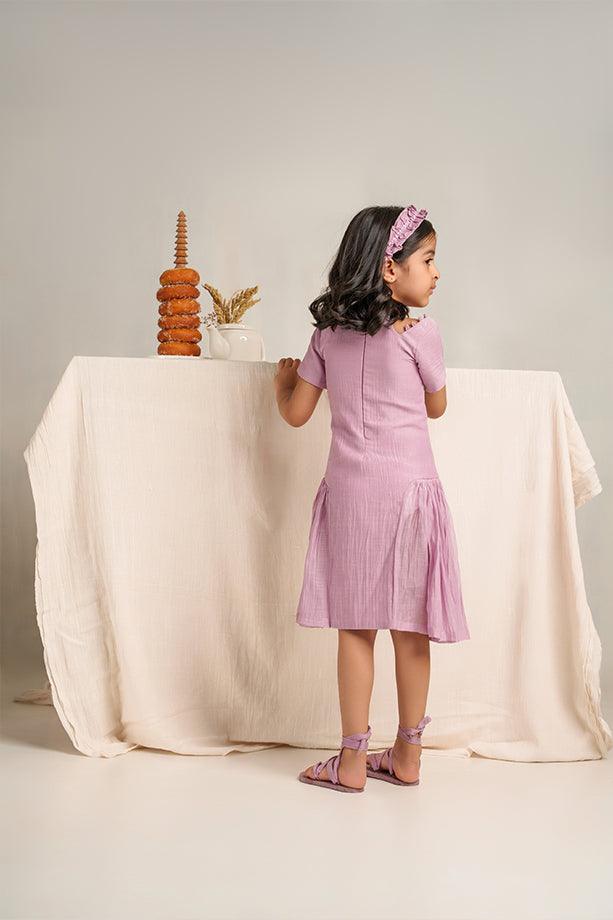 Twinkle Twinkle- Lavender Chanderi Silk Hand Embroidered Dress - Totdot