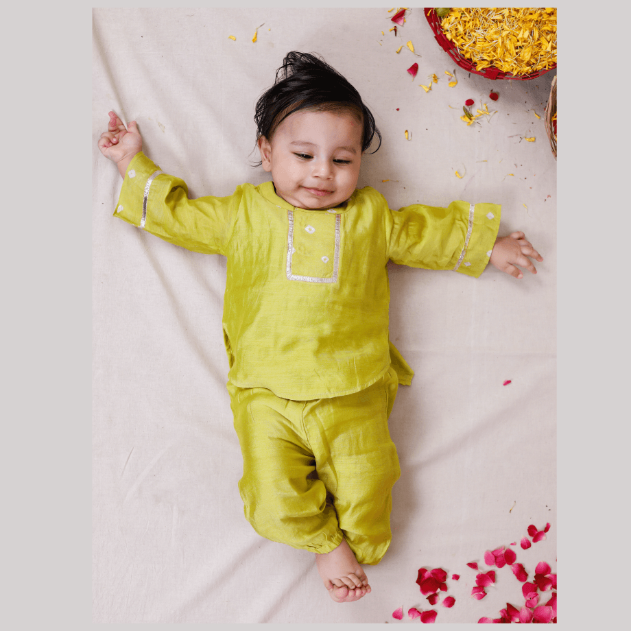 Unisex Ethnic Coord Set Style Kurta Set for infants- Lime Green - Totdot