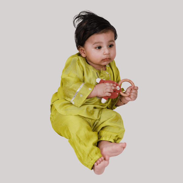 Unisex Ethnic Coord Set Style Kurta Set for infants- Lime Green - Totdot