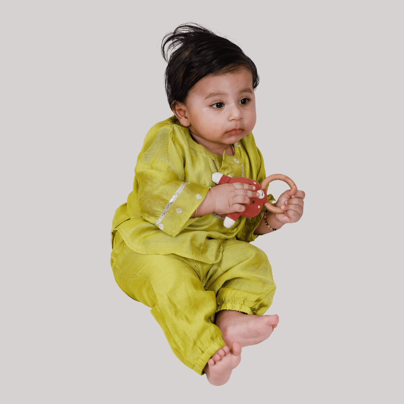 Unisex Ethnic Coord Set Style Kurta Set for infants- Lime Green - Totdot