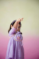 Whimsical Butterfly- Digital Lavender Hand Embroidered Kurta-Tulip Pants Set for Girls - Totdot