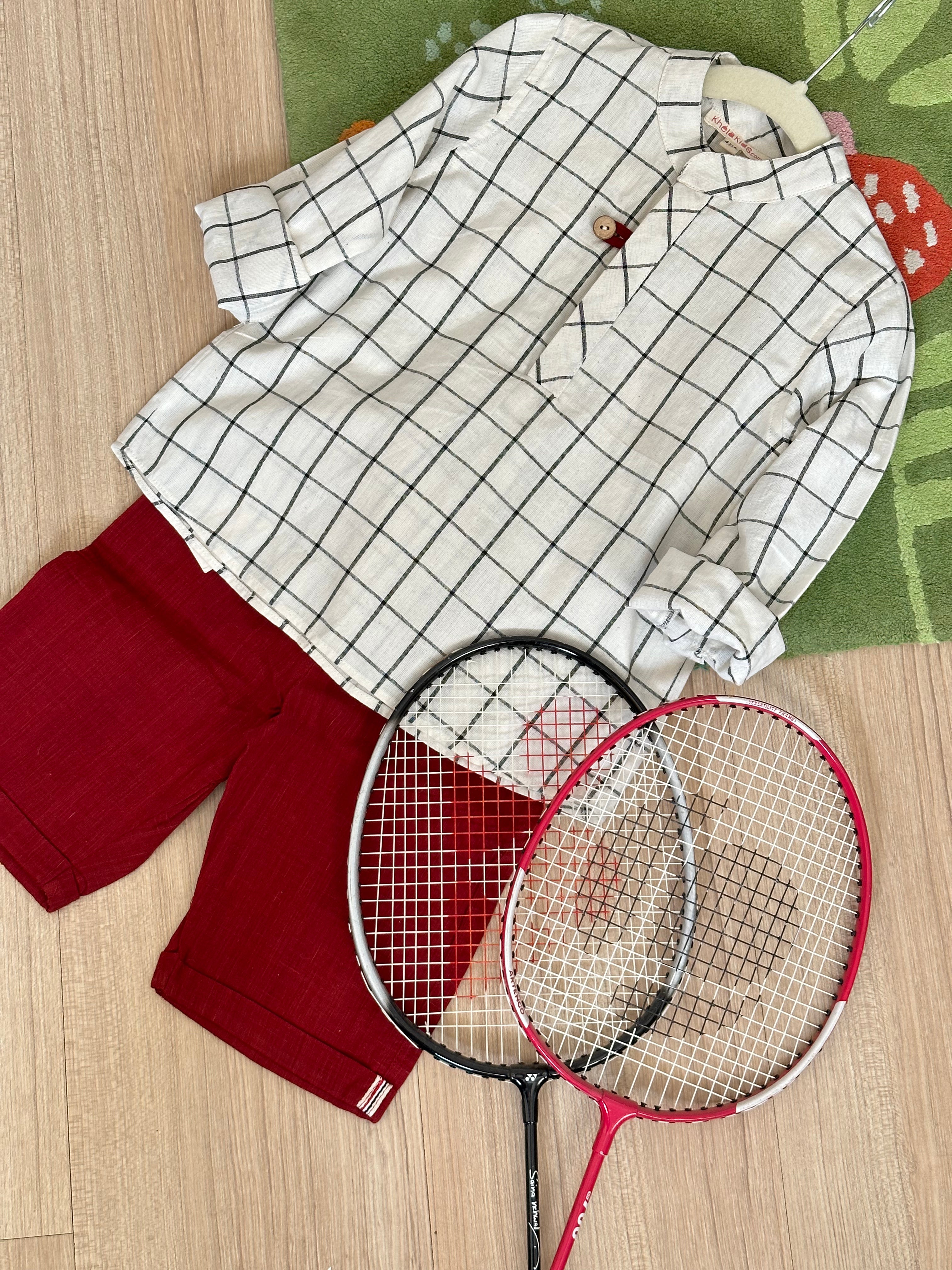 White Checks Shirt & Red Shorts - Totdot