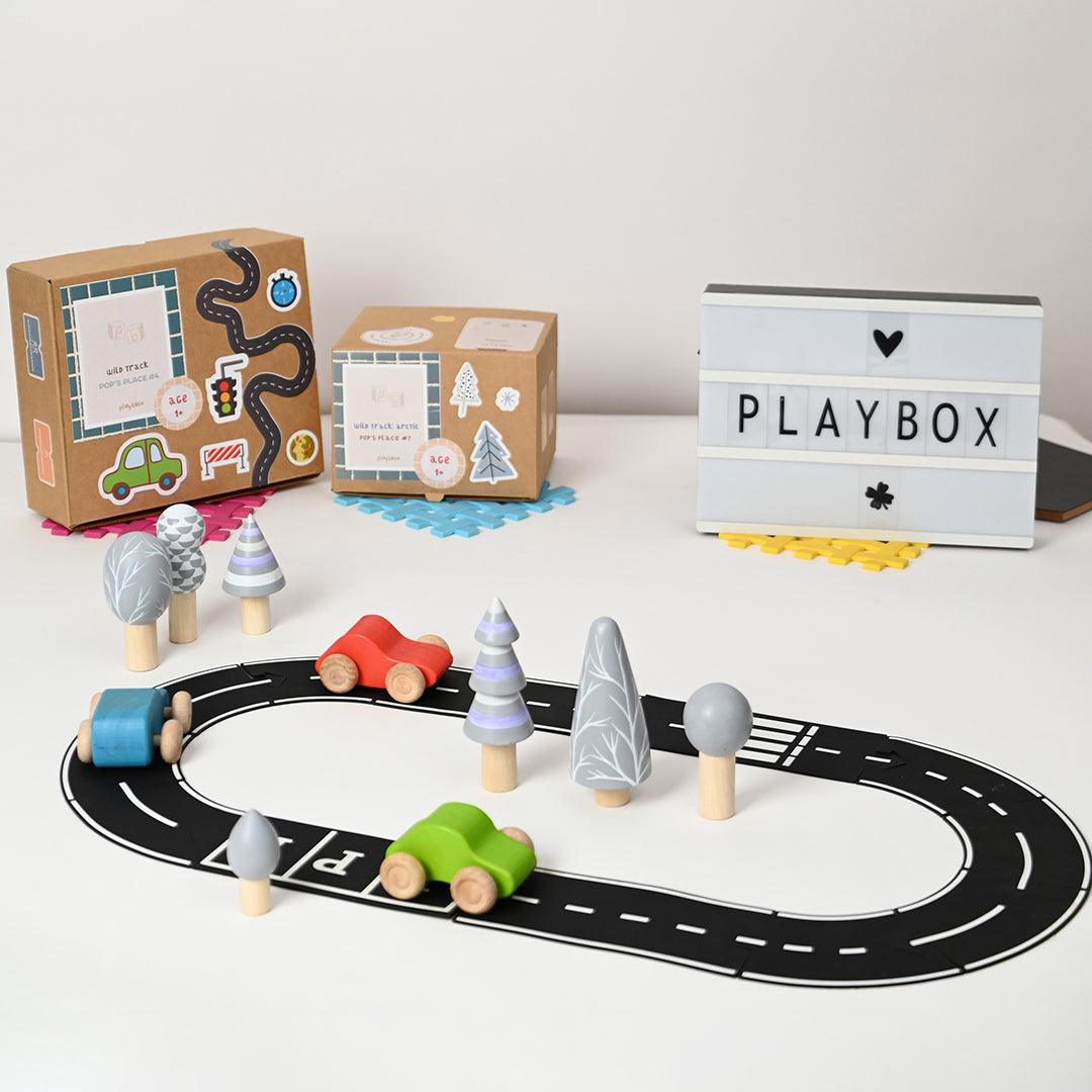 Wild Track -Wooden Playset Inclued Tracks, Trees and Cars - Wooden Toy, Arctic Set :- 12 Tracks, 5 Arctic Trees and 3 Cars, wild Track Wooden Playset for Toddlers - Totdot