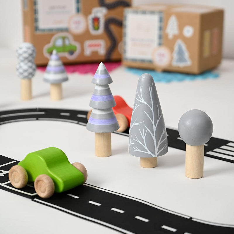 Wild Track -Wooden Playset Inclued Tracks, Trees and Cars - Wooden Toy, Arctic Set :- 12 Tracks, 5 Arctic Trees and 3 Cars, wild Track Wooden Playset for Toddlers - Totdot