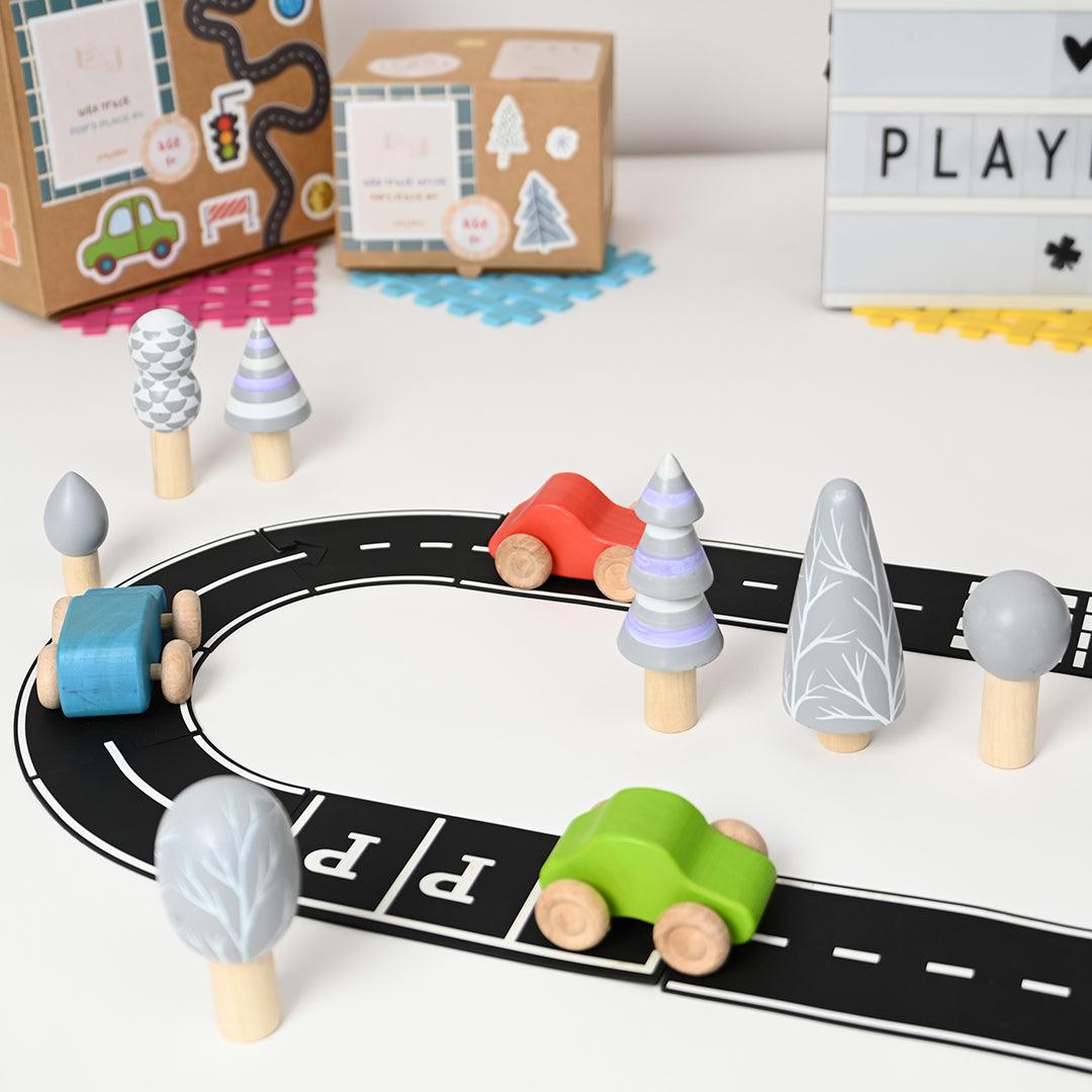 Wild Track -Wooden Playset Inclued Tracks, Trees and Cars - Wooden Toy, Arctic Set :- 12 Tracks, 5 Arctic Trees and 3 Cars, wild Track Wooden Playset for Toddlers - Totdot