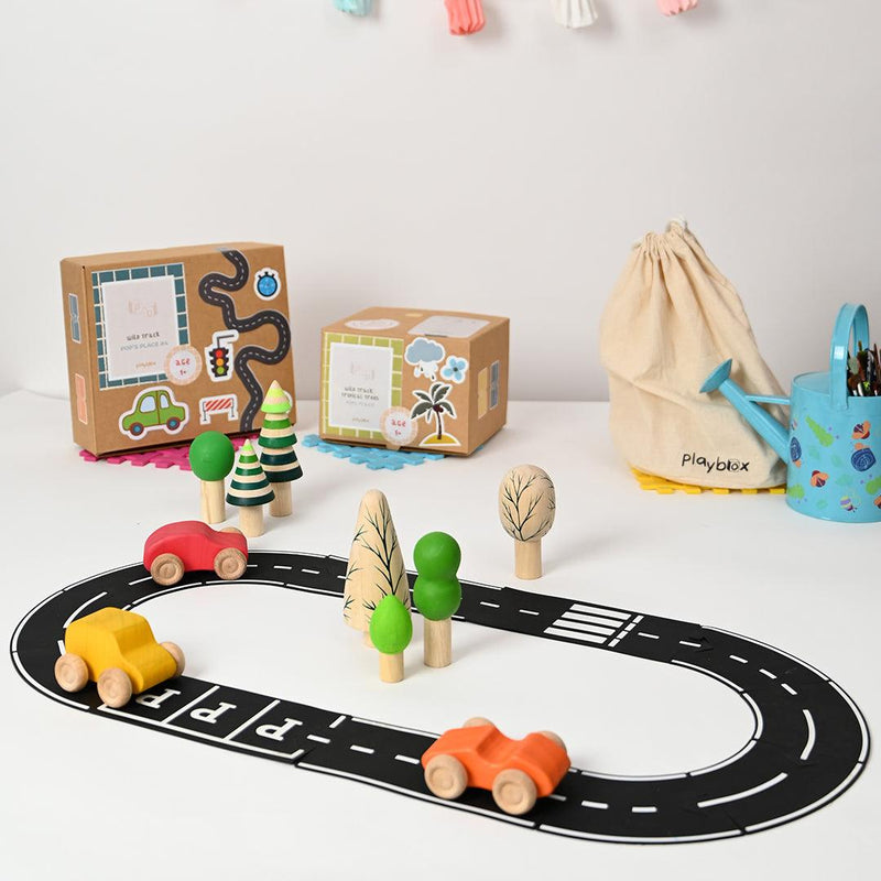 Wild Track -Wooden Playset Inclued Tracks, Trees and Cars - Wooden Toy, Tropical Set :- 12 Tracks, 5 Arctic Trees and 3 Cars, wild Track Wooden Playset for Toddlers - Totdot