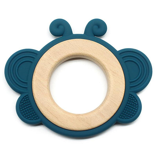 Wooden Butterfly Teether in Assorted Colours, Baby Teething Toys Silicone Teethers BPA Free Silicone Rudder with Wooden Ring Soothe Babies Gums - Totdot