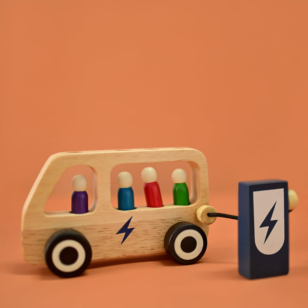 Wooden Double decker Bus for Kids | 7 Wooden Passangers and 1 Driver with Artificial Wooden Electric Charger - Totdot