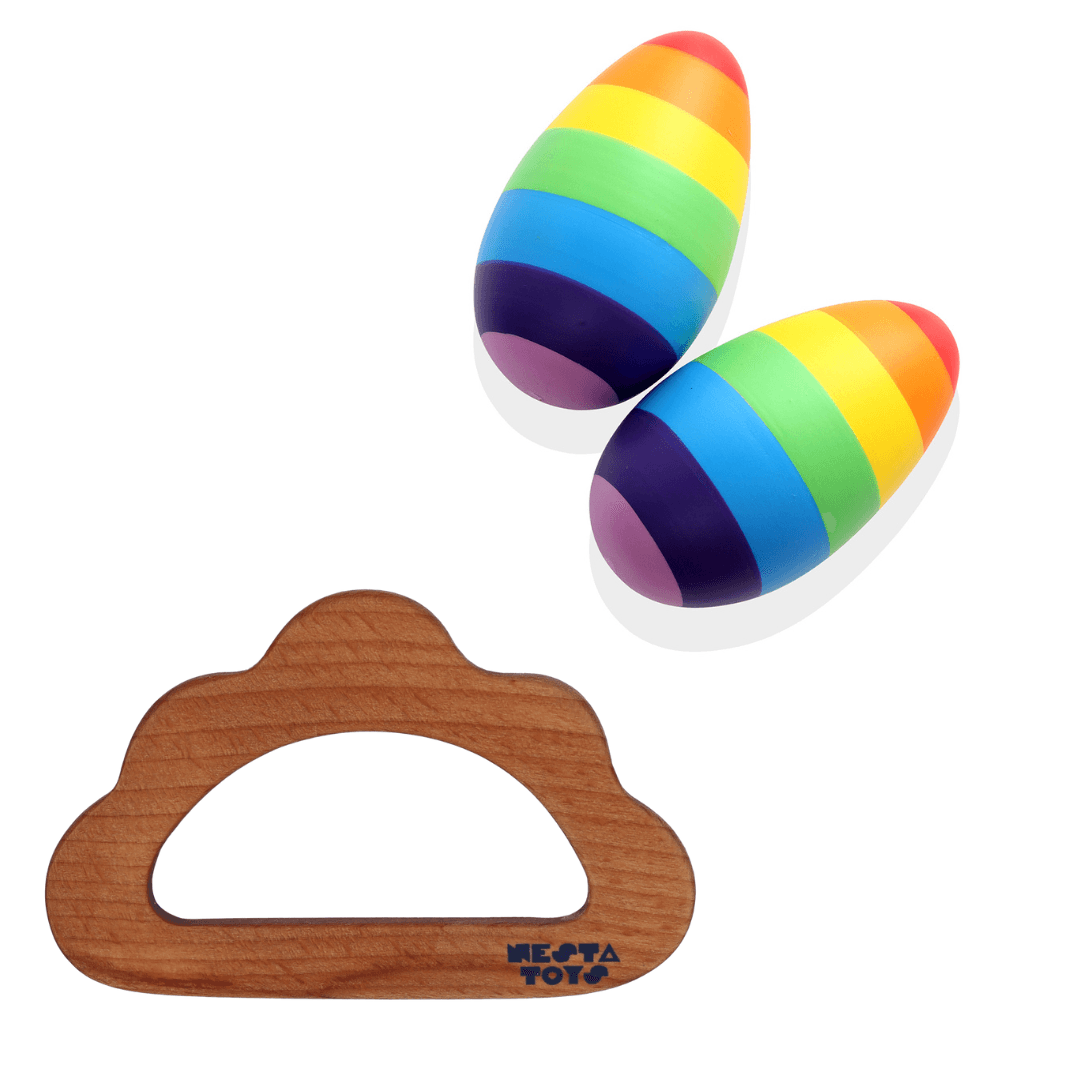 Wooden Egg Shaker (Rattle) & Teether Combo - Baby Shower Gift| Newborn Toy - Totdot