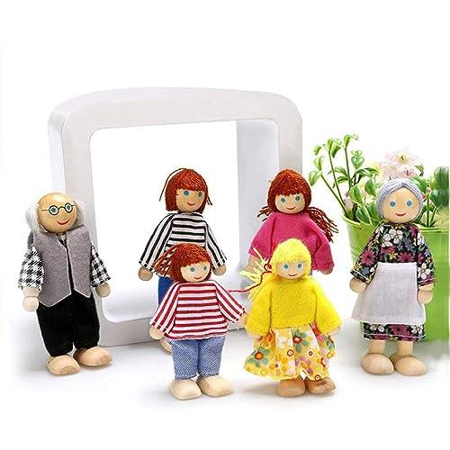 Wooden Pop's Family | 6pcs Wooden Dolls Pretend Play Set Dolls Family for Children Kids Figure Toy Mini House Gift - Totdot