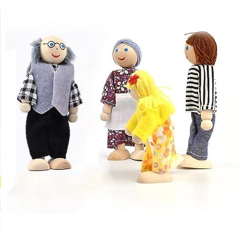 Wooden Pop's Family | 6pcs Wooden Dolls Pretend Play Set Dolls Family for Children Kids Figure Toy Mini House Gift - Totdot