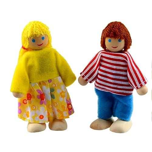 Wooden Pop's Family | 6pcs Wooden Dolls Pretend Play Set Dolls Family for Children Kids Figure Toy Mini House Gift - Totdot