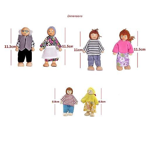 Wooden Pop's Family | 6pcs Wooden Dolls Pretend Play Set Dolls Family for Children Kids Figure Toy Mini House Gift - Totdot