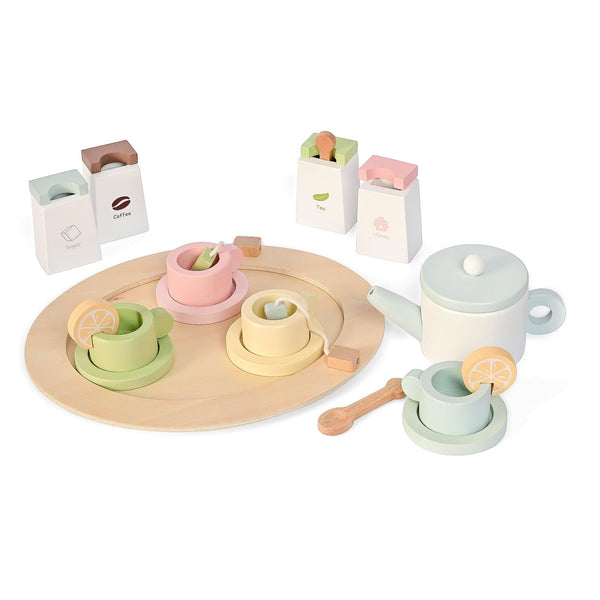 Wooden Tea Set for kids | Tea Party Set for Toddlers 20pcs Playset Pretend Play Tea Set Toy |Tea Set Accessories for Kids Tea Party with Kitchen Play Food - Totdot