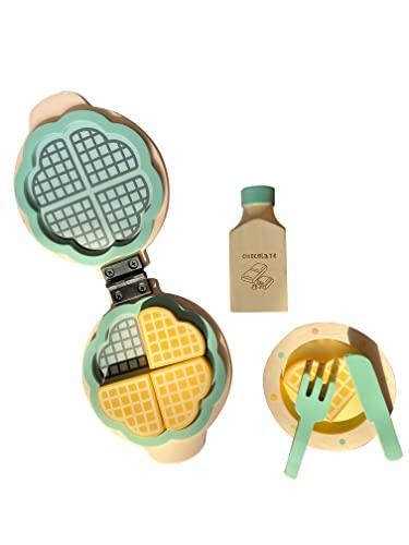 Wooden Waffle Maker -Sweet Treat Toddler & Kids Pretend Play Cooking Toy Set | Imagination and Creativity for 1 Year + (Beige) - Totdot