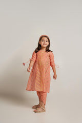 Yankee Doodle- Peach Chanderi Silk Hand Embroidered Flared Top & Tulip Pants Set for Girls - Totdot