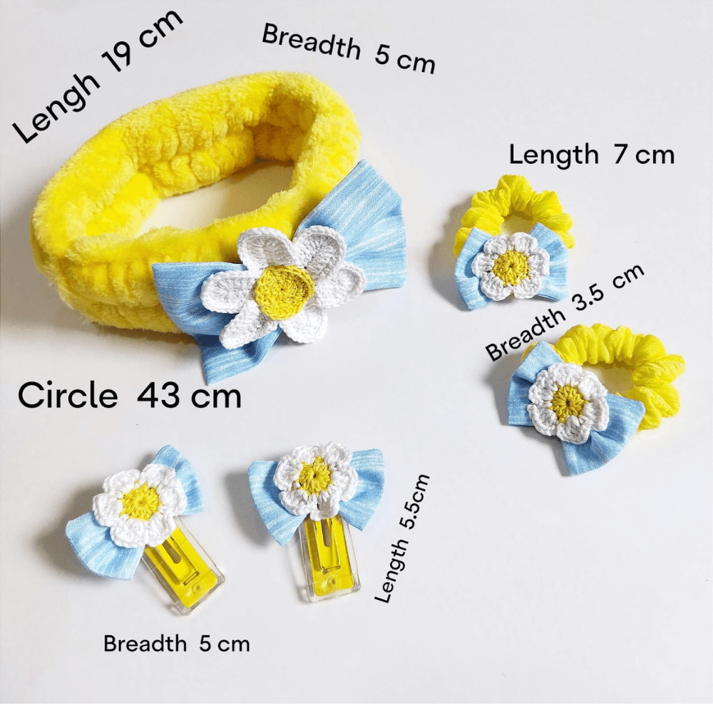 Yellow and Blue Hair Band, Clip and Hair Tie set - Totdot