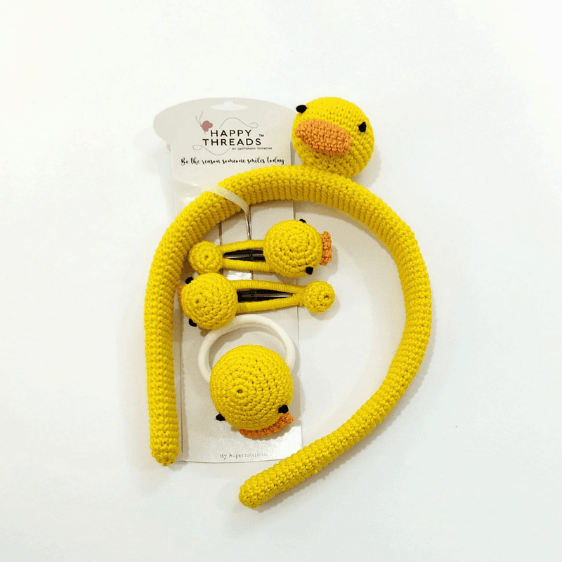 Yellow and Blue Hair Band, Clip and Hair Tie set - Totdot