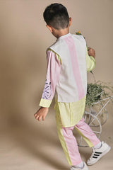Yellow Buttefly Print Bandi Long Kurta and Pink & Yellow Pants Set for Boys - Totdot