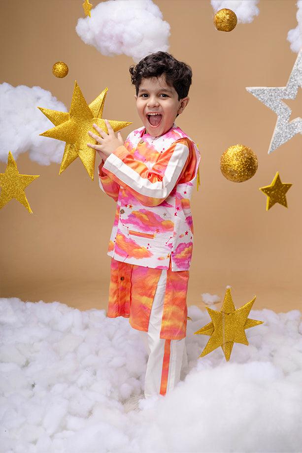 You Are My Sunshine Off-White Bandi Kurta and Off-White Pants Set for Boys - Totdot